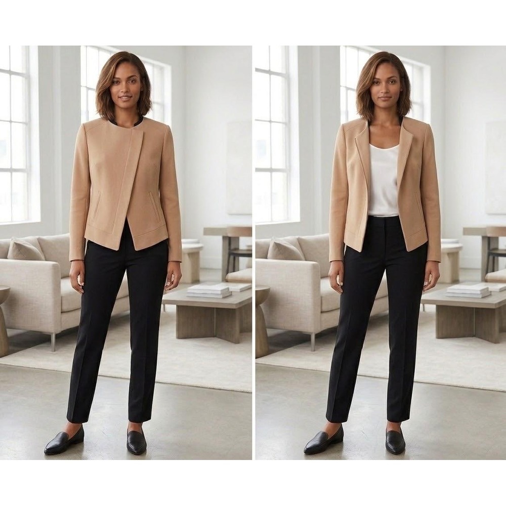 Ann Taylor Blazer Womens 8 Tan Asymmetrical Collarless Career Jacket